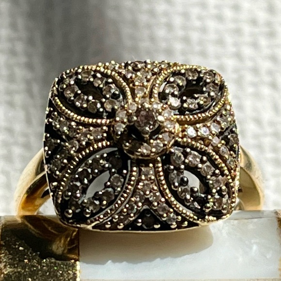 Estate Chocolate & Vanilla Diamonds 14k Solid Gold Ring Size 7 - Picture 9 of 10